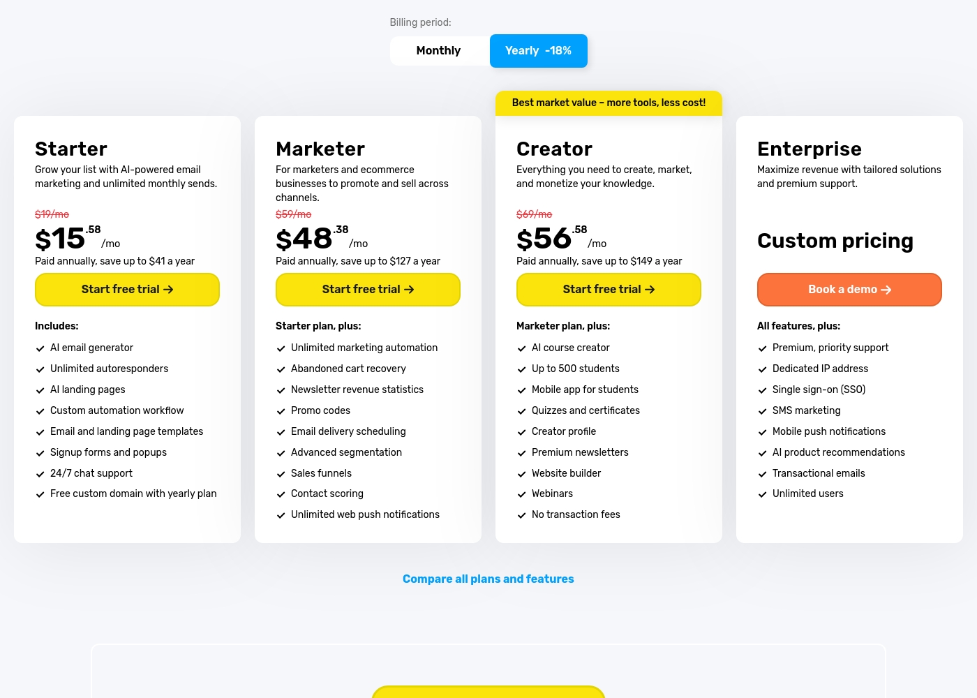GetResponse pricing screenshot