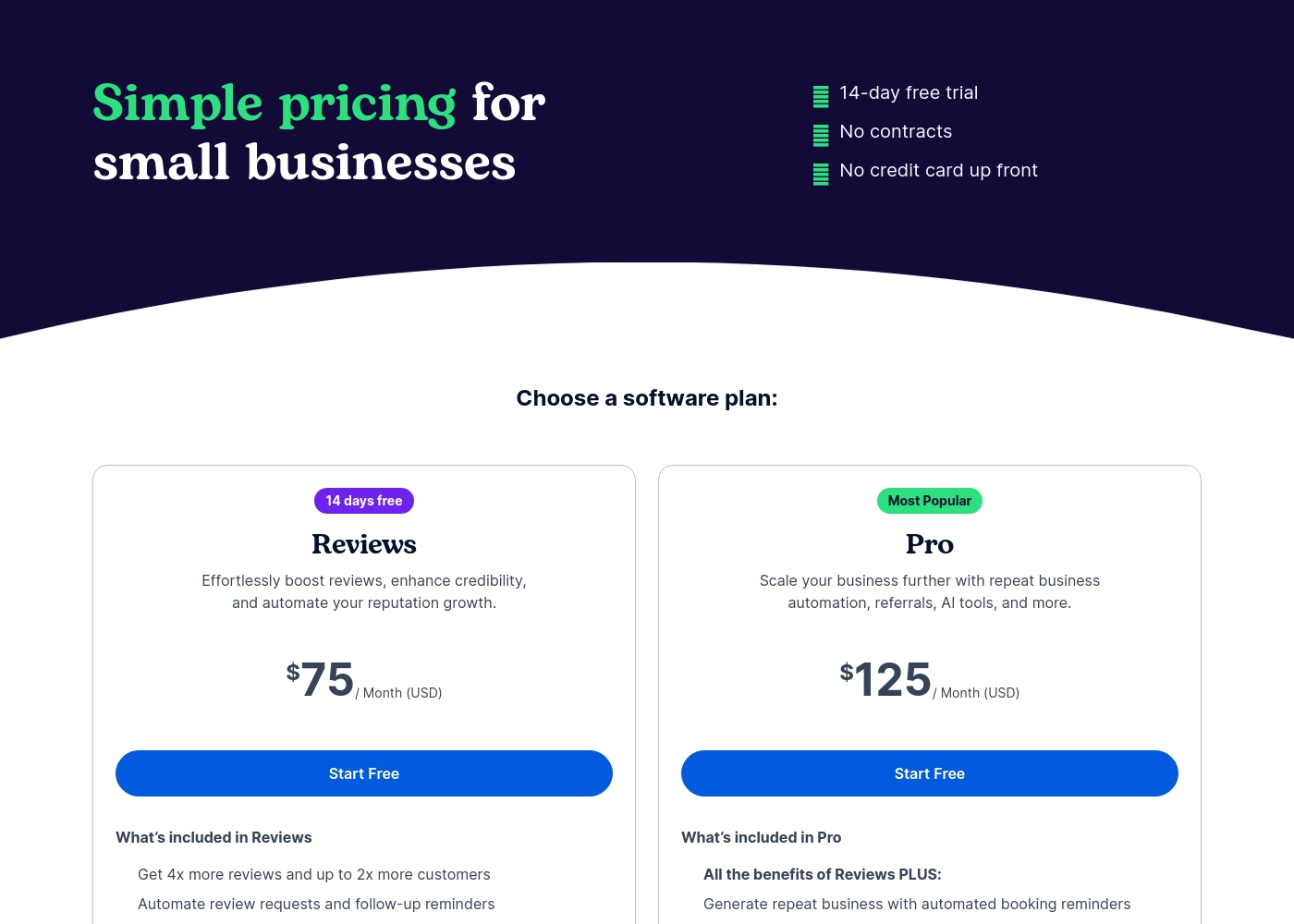NiceJob pricing screenshot
