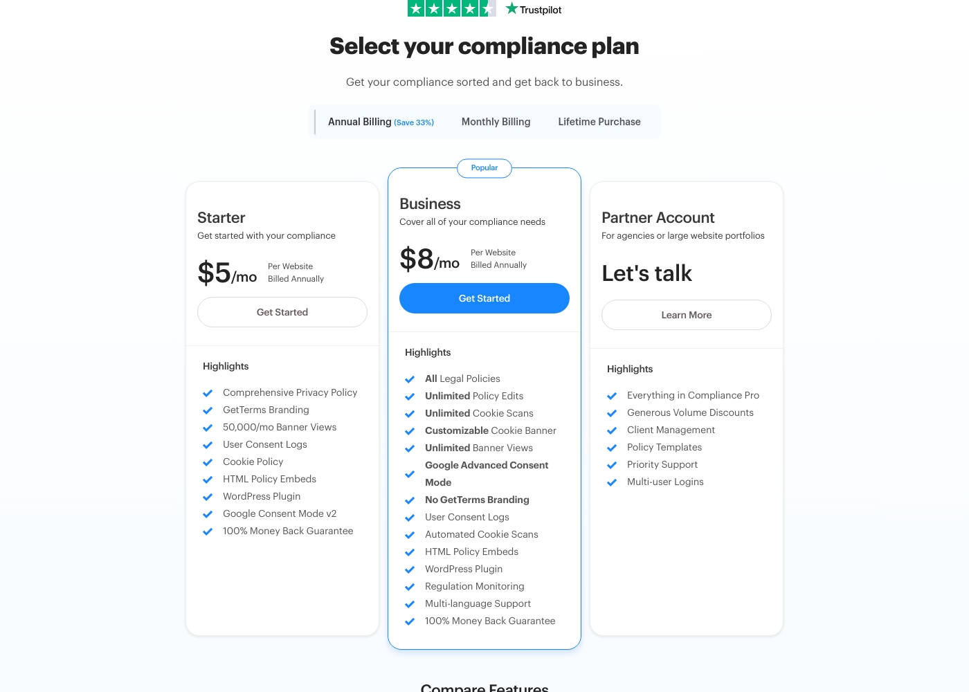 GetTerms pricing screenshot
