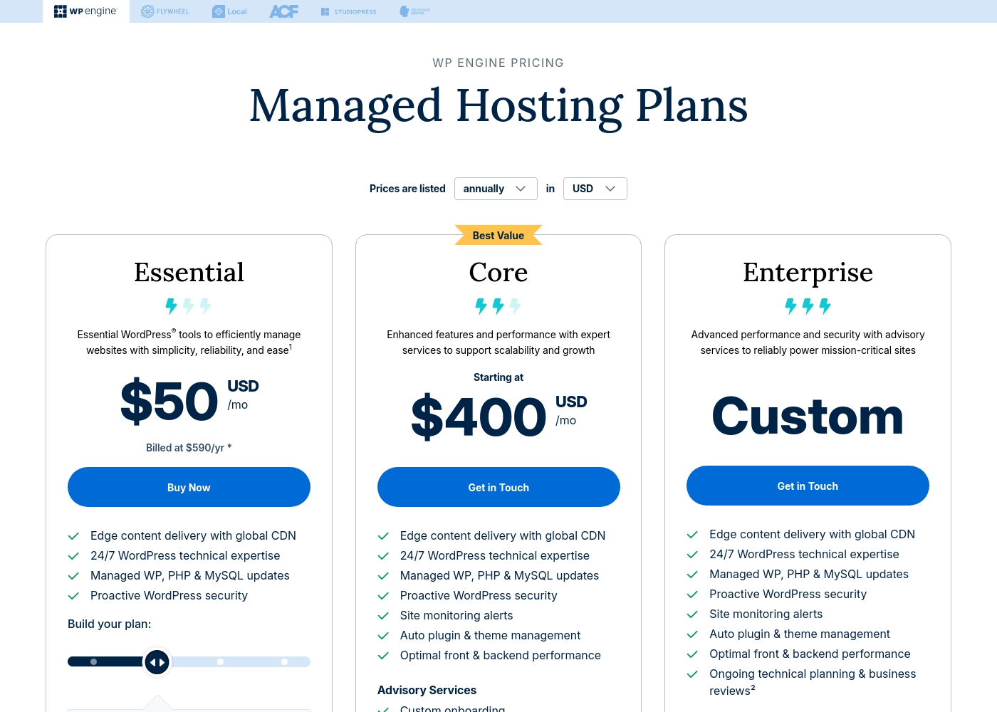 WPEngine pricing screenshot