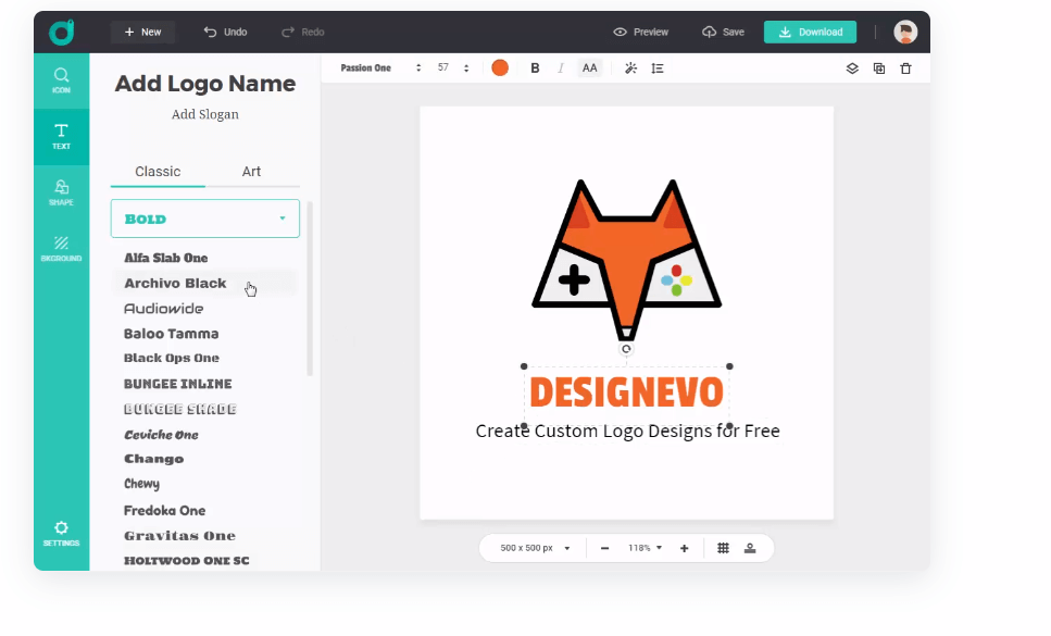 DesignEvo text customizing