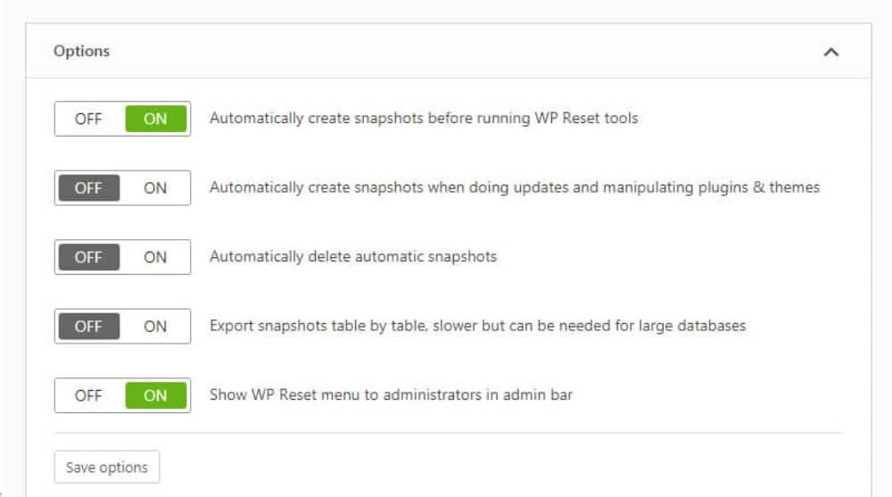 WP Reset Automatic Snapshots