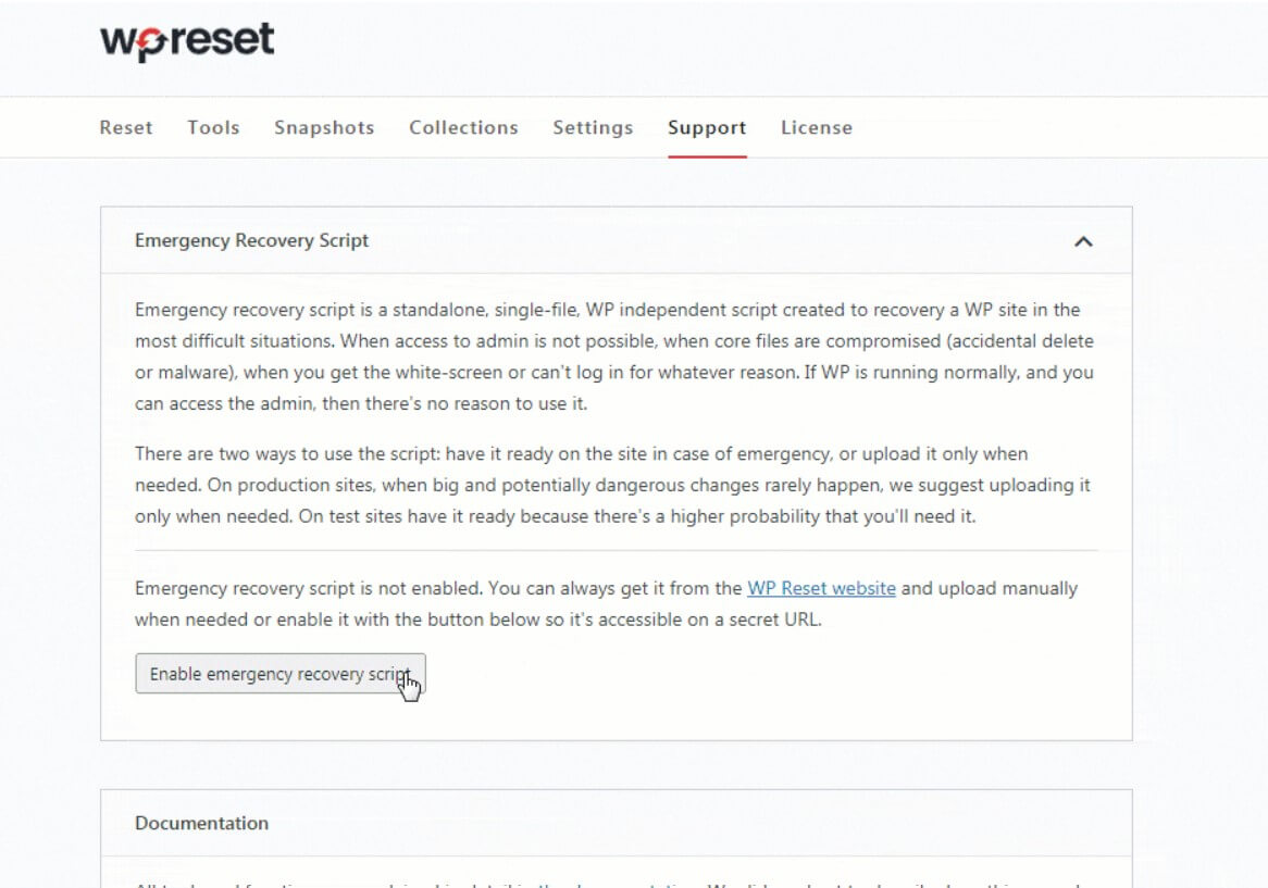 WP Reset Emergency Recovery Tool