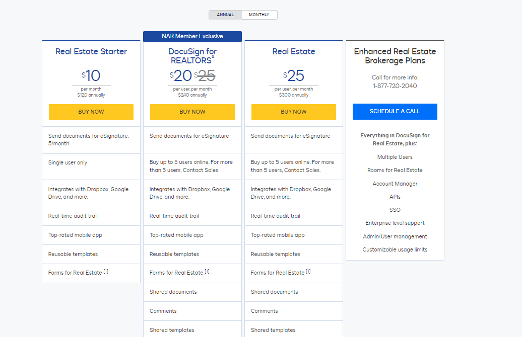 Docusign E signature for real estate Pricing