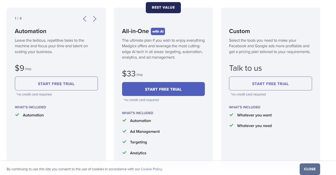 Madgicx annual pricing plan