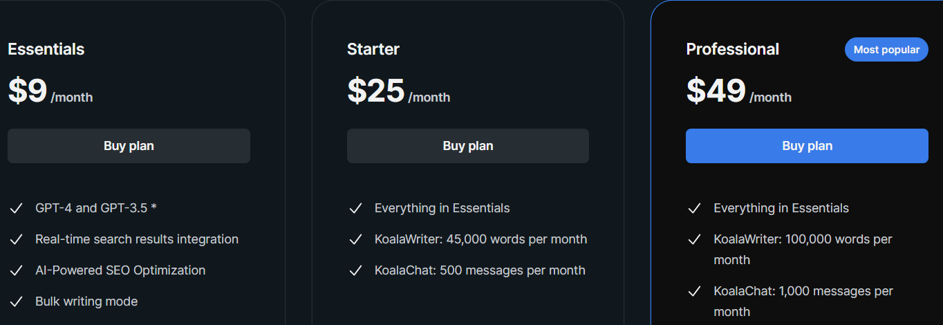 KoalaWriter pricing