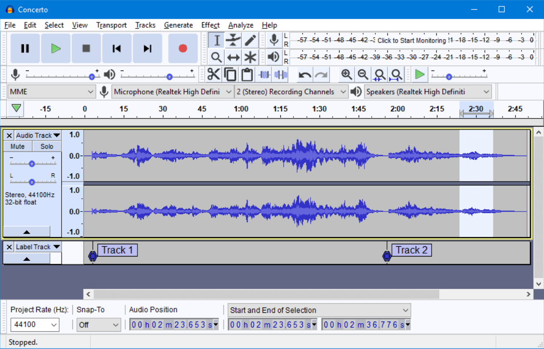 Audacity interface