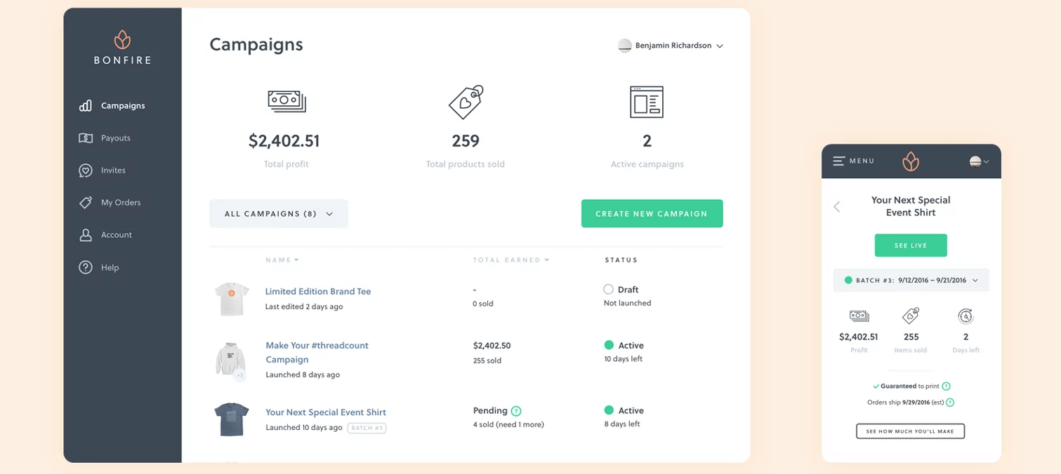 Dashboard di Bonfire