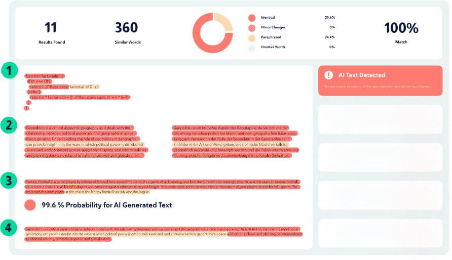 Fonctionnalité de détection AI de Copyleaks