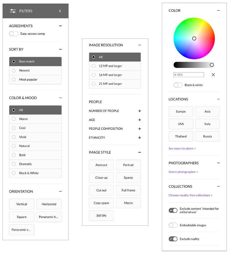 Getty images search filters