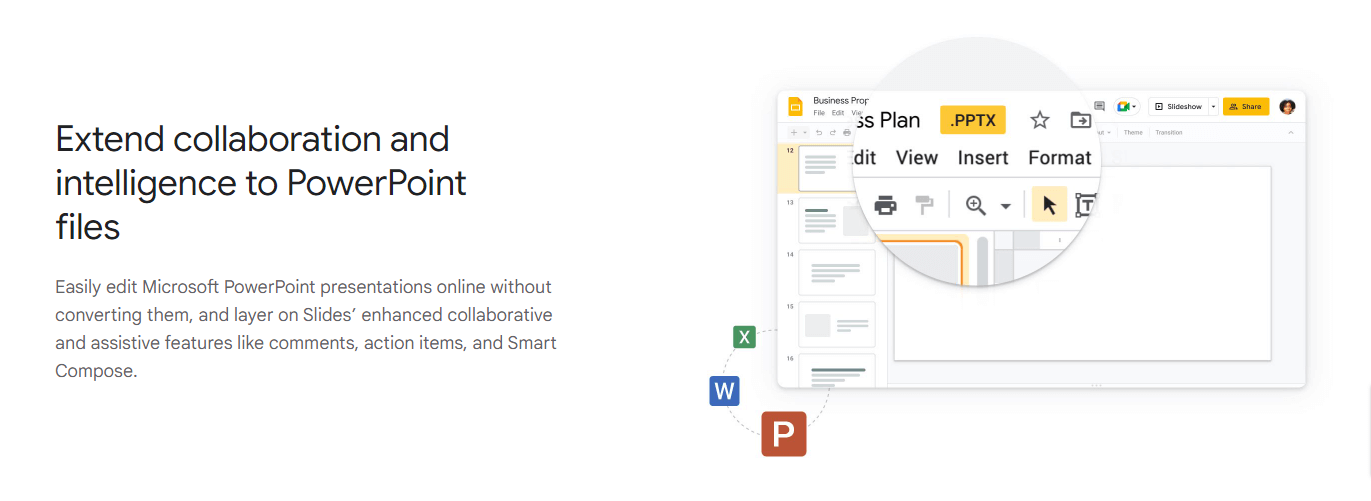 Google Slides включает в себя 4 функции