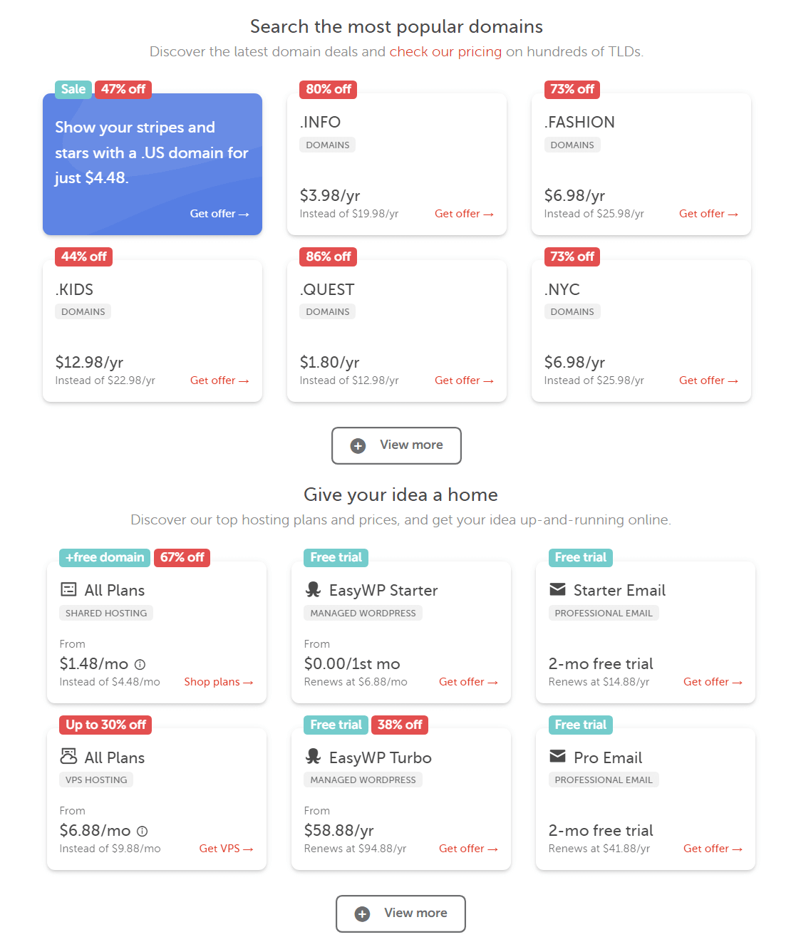 Prețuri Namecheap