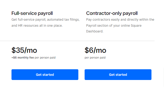 Prețuri Square Payroll