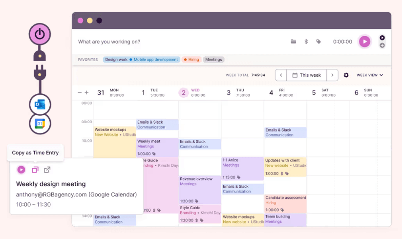 Toggl calendar view