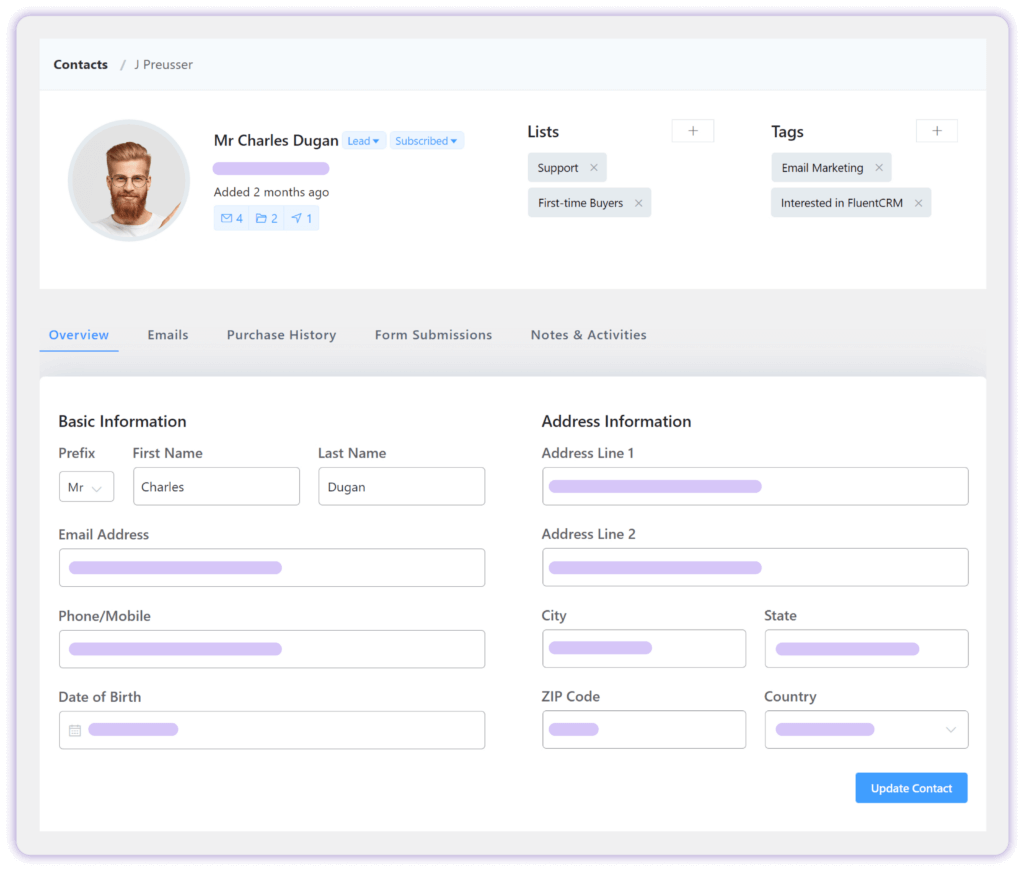 FluentCRM 360 gebruikersoverzicht