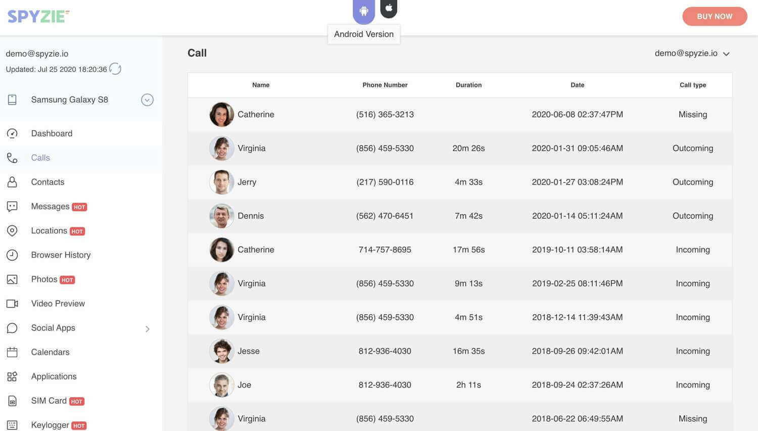 Spyzie oproeplogboek tracking