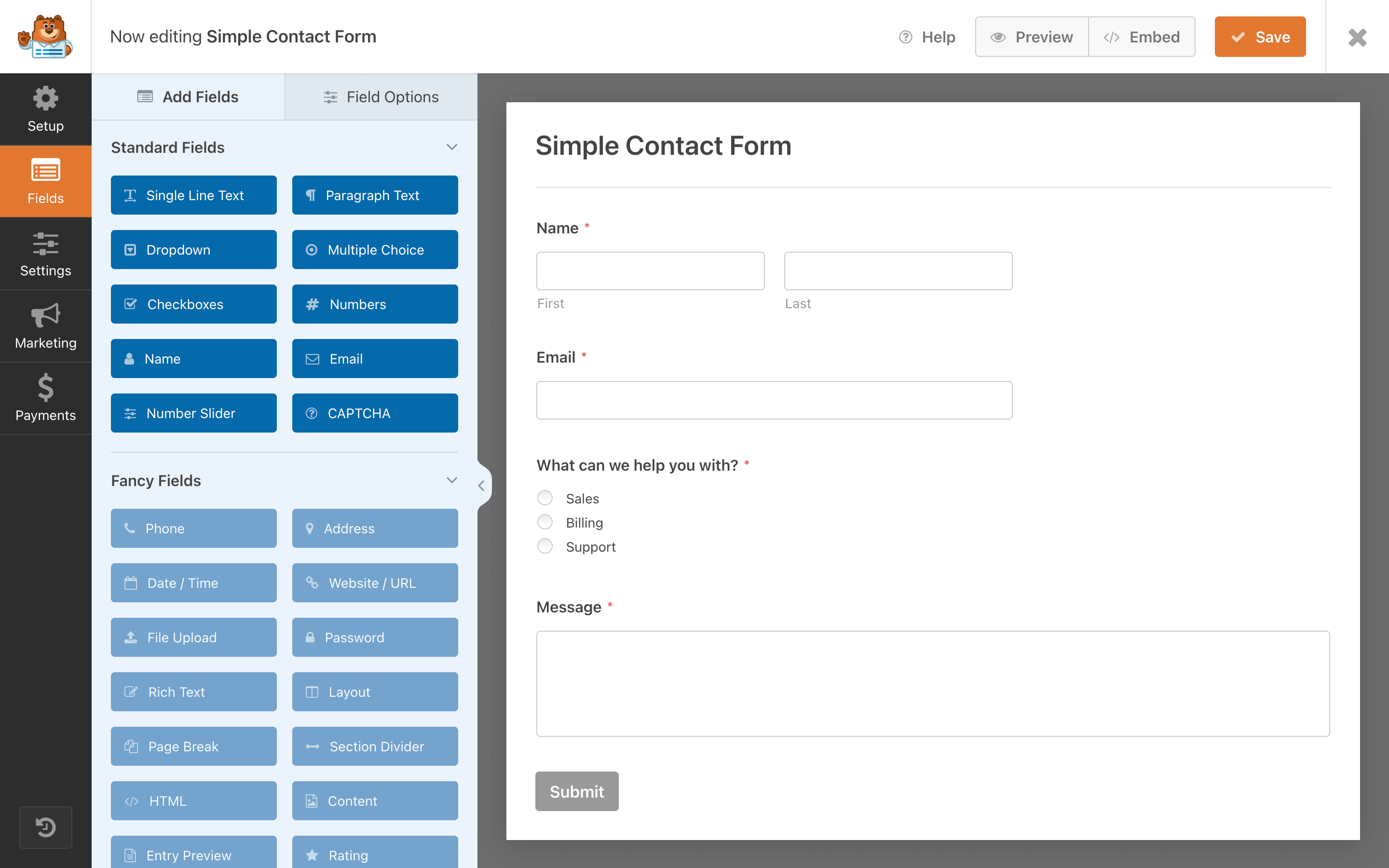 WPForms interface 1