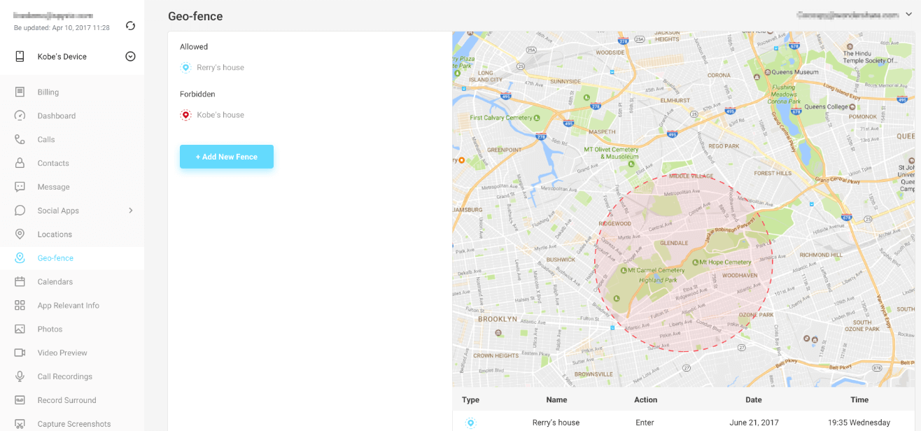 Allerta geofence di Cocospy