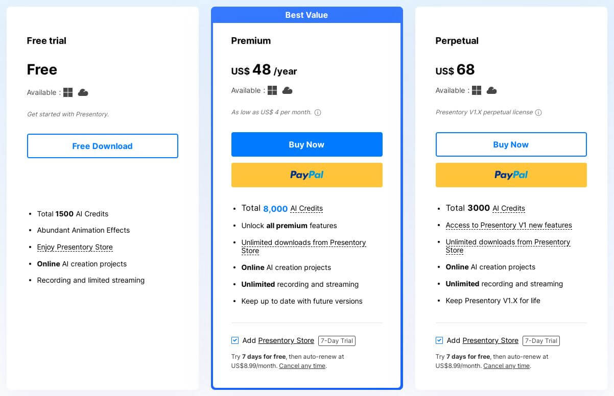 Presentory pricing