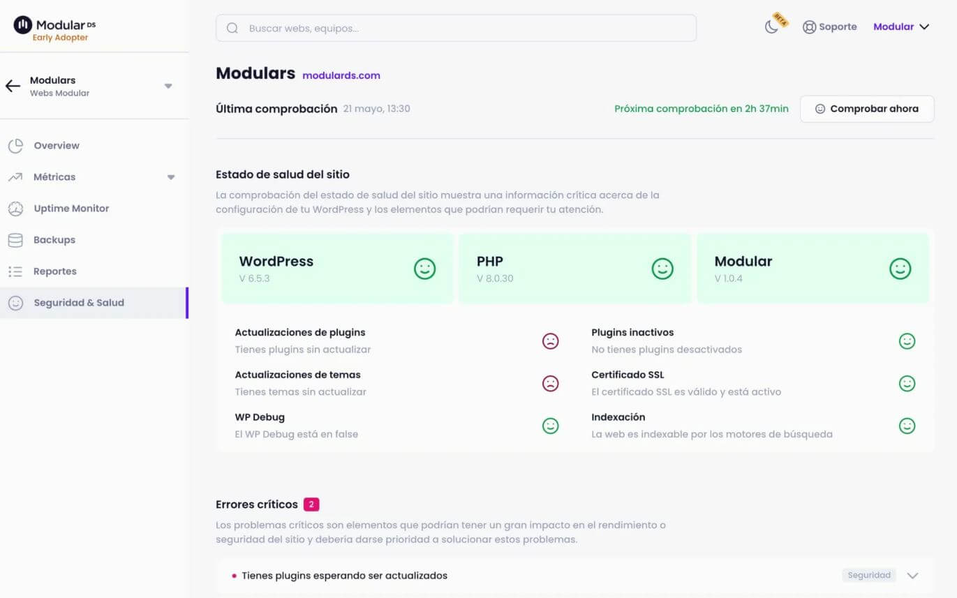 État de santé et de sécurité de Modular DS