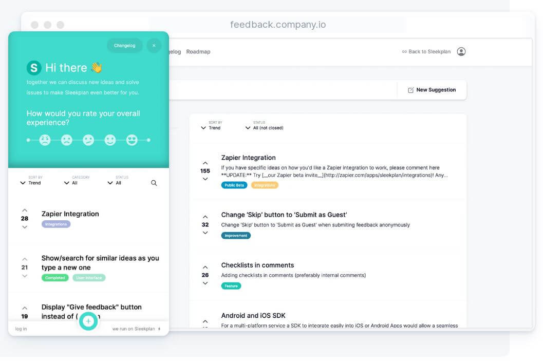 Sleekplan user feedback feature