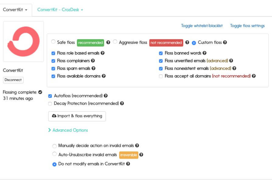 Mailfloss automatic cleaning