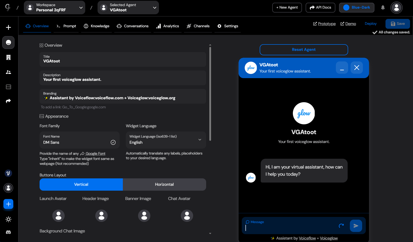 Voiceglow dashboard